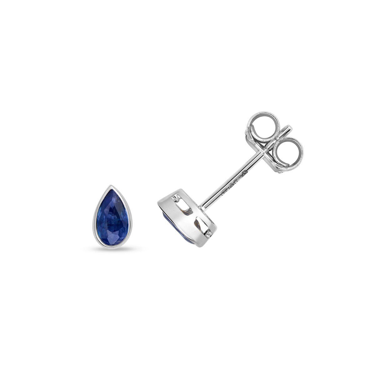 Blue Sapphire Pear Stud Earrings Rub Over 9k White Gold