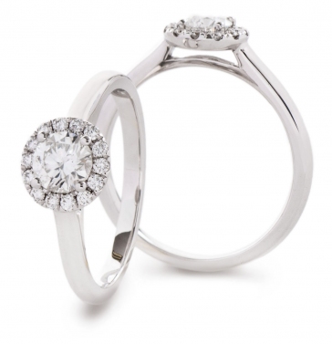 Diamond Halo Engagement Ring, 18k White Gold