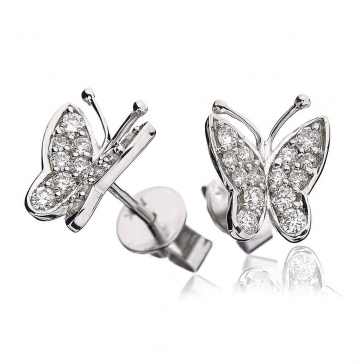 Diamond Butterfly Pave Stud Earrings 0.40ct, 18k White Gold