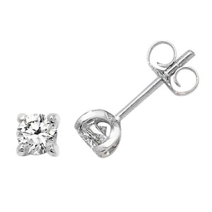 Diamond Four Claw Stud Earrings 0.50ct, 18k White Gold