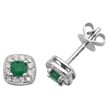 Emerald & Diamond Earrings 0.40ct, 9k White Gold