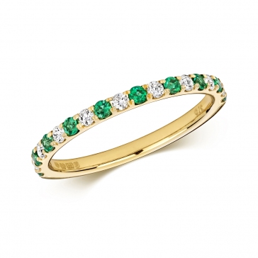 Emerald & Diamond Half Eternity Ring 0.35ct, 9k Gold
