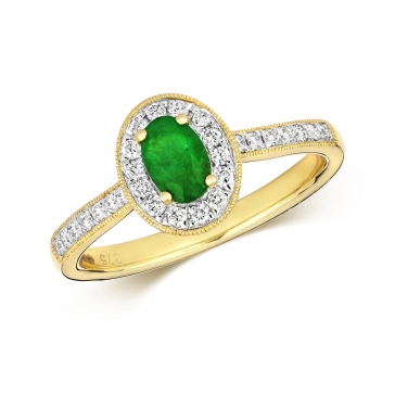 Emerald & Diamond Oval Ring 0.70ct, 9k Gold