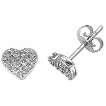 Diamond Heart Earrings 0.10ct, 9k White Gold