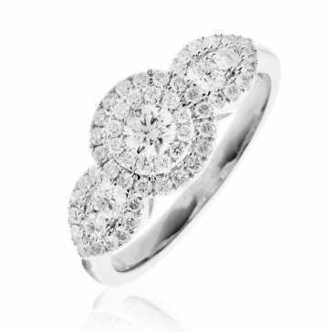 Diamond Double Halo Engagement Ring 0.80ct, 18k White Gold