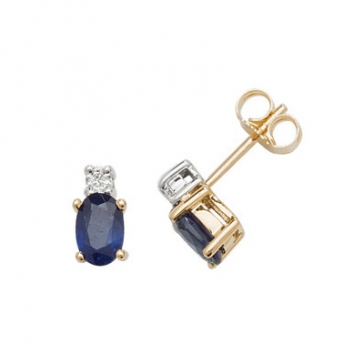earrings sapphire oval diamond 9k stud natural gold
