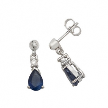 Sapphire & Diamond Pear Drop Earrings, 9k White Gold