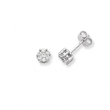 Diamond Cluster Stud Earrings 0.33ct, 9k White Gold