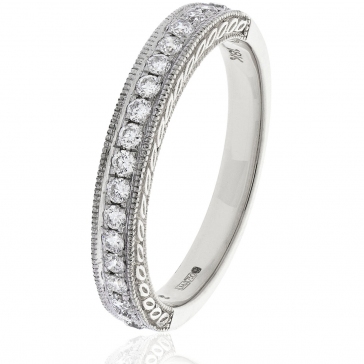 Diamond Half Eternity Ring with Millgrain 0.50ct, 18k White Gold