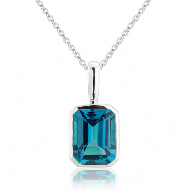 London Blue Topaz Pendant Necklace, 9k White Gold - Blue Topaz Pendants 