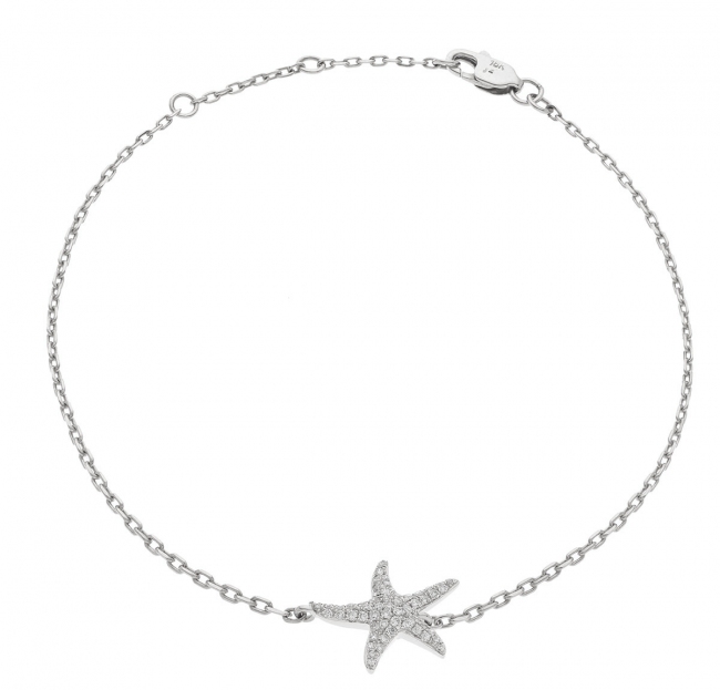 Diamond Starfish Pendant Bracelet 0 25ct 18k White Gold - Diamond Starfish Pendant White Gold