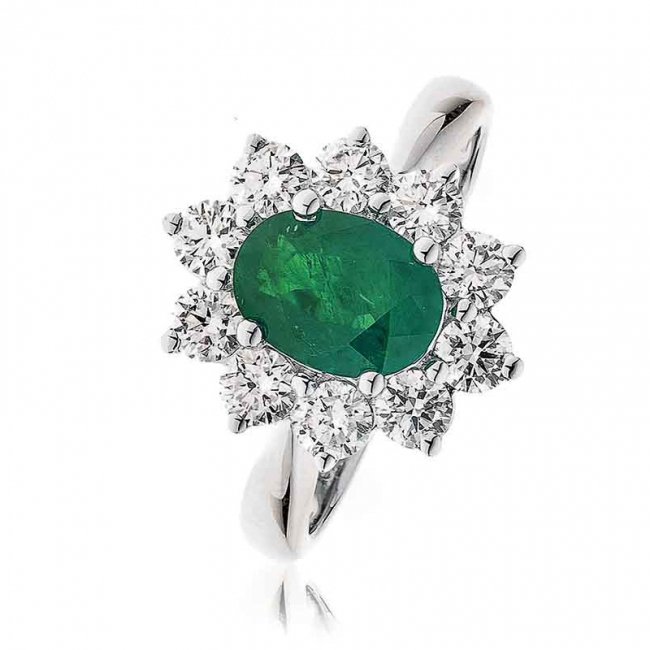 Diamond & Oval Cut Emerald Ring 2.40ct, 18k White Gold