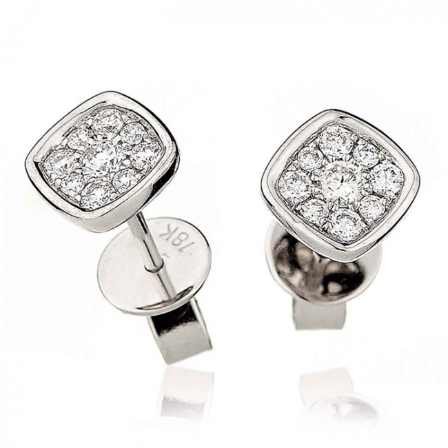 Diamond Cluster Square Earrings with Bezel 0.20ct set in Solid 18k