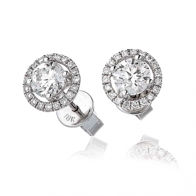 Diamond Solitaire Halo Stud Earrings 1 20ct Set In Solid 18k White Gold