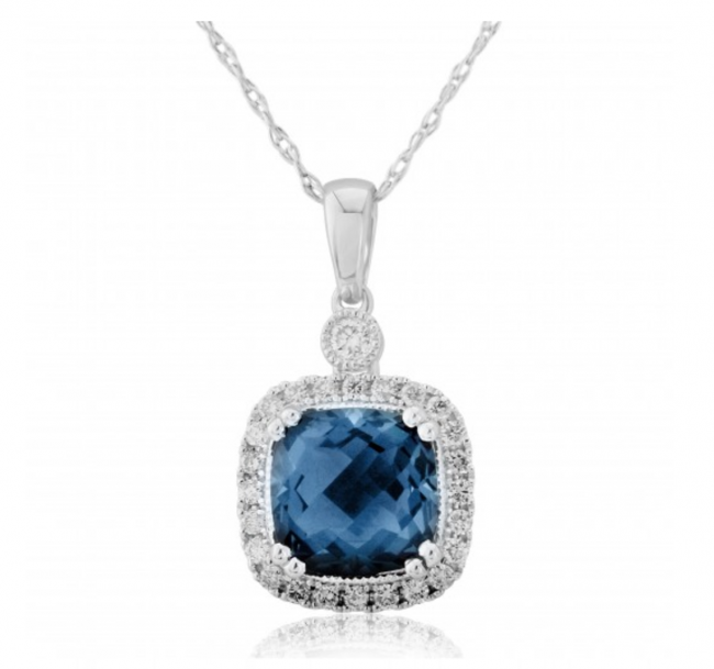 Diamond & Blue Topaz Pendant Necklace 2.20ct. 9k White Gold - Other