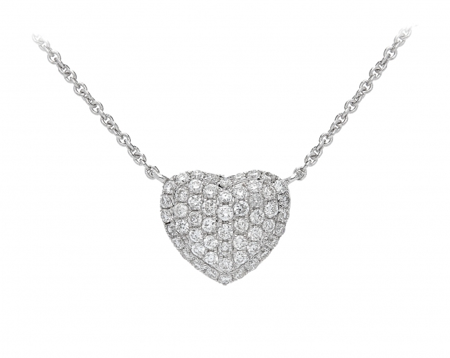 Diamond Pave Heart Necklace, 18k White Gold