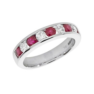 Ruby & Diamond Half Eternity Ring 1.37ct, 9k White Gold