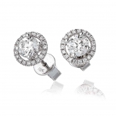 Diamond Solitaire Halo Stud Earrings 1.20ct, 18k White Gold
