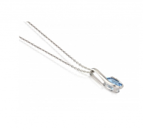 Diamond and Blue Topaz Drop Pendant Necklace, 9k White Gold