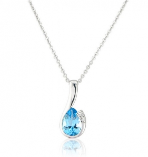 Diamond and Blue Topaz Drop Pendant Necklace, 9k White Gold