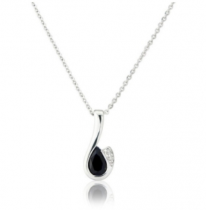 Diamond and Sapphire Drop Pendant Necklace, 9k White Gold
