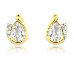 Diamond and White Topaz Pear Cut Earrings, 9k White Gold