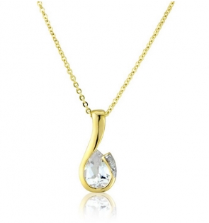 Diamond and White Topaz Drop Pendant Necklace, 9k Gold