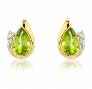 Diamond and Peridot Pear Cut Earrings, 9k Gold