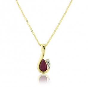 Diamond and Ruby Drop Pendant Necklace, 9k Gold