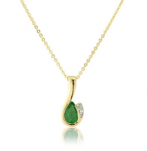 Diamond and Emerald Drop Pendant Necklace, 9k Gold