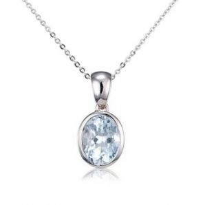 Aquamarine Oval Drop Pendant Necklace, 9k White Gold