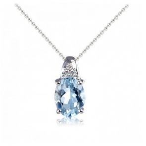 Aquamarine & Diamond Oval Pendant Necklace, 9k White Gold