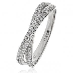 Diamond Pave Cross-Over Ring 0.50ct, 18k White Gold