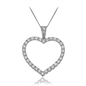 Diamond Heart Pendant Necklace 1.20ct, 18k White Gold