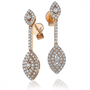 Diamond Marquise Shape Drop Earrings 0.80ct, 18k Rose Gold