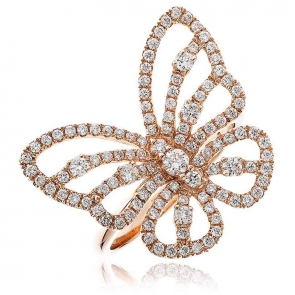 Diamond Pave Butterfly Ring 0.90ct, 18k Rose Gold