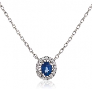 Diamond and Blue Sapphire Pendant Necklace, 18k White Gold