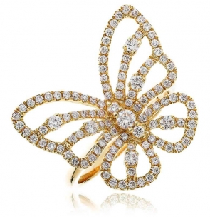 Diamond Pave Butterfly Ring 0.90ct, 18k Gold