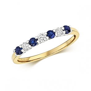 Diamond & Sapphire 7 stone ring, 0.46ct, 9k Gold