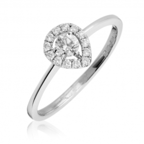 Diamond Pear Shape Engagement Ring 0.30ct, 18k White Gold