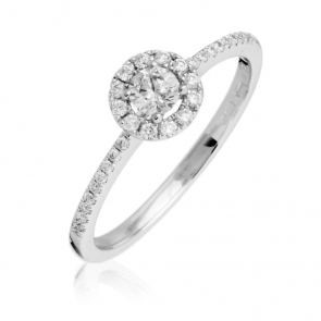 Diamond Halo Engagement Ring 0.35ct, 18k White Gold