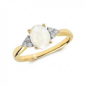 Opal & Diamond Ring 0.79ct. 9k Gold
