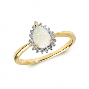 Pear Shape Opal & Diamond Ring 0.53ct. 9k Gold