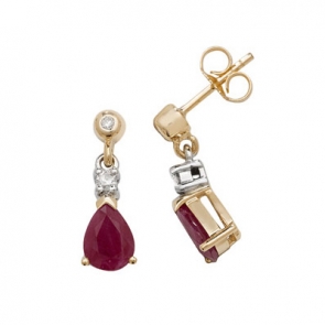 Ruby & Diamond Pear Drop Earrings, 9k Gold