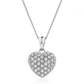 Diamond Pavé Heart Pendant 0.20ct, 18k White Gold