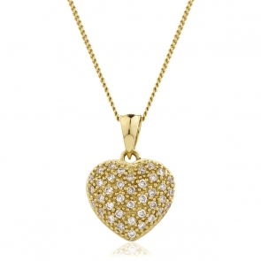 Diamond Pavé Heart Pendant 0.20ct, 18k Gold