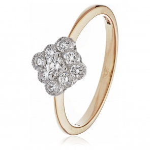 Diamond Nine Stone Cluster Ring 0.40ct, 18k Rose Gold