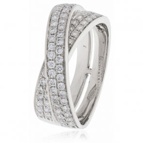 Diamond Pave Cross-Over Ring 0.80ct, 18k White Gold