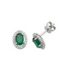 Emerald & Diamond Oval Halo Earrings, 9k White Gold