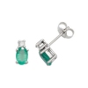Natural Emerald & Diamond Oval Stud Earrings, 9k White Gold
